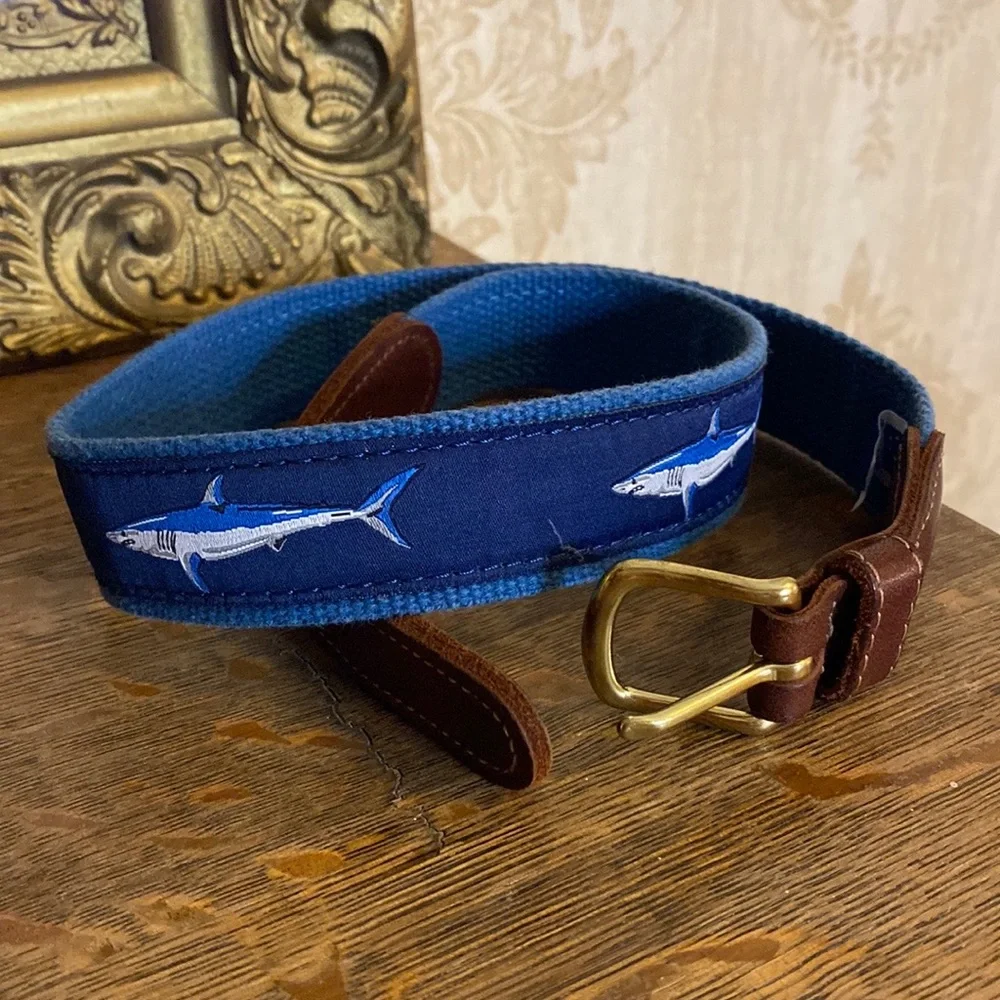 🦈 Preston Boys Nautical Blue Shark Leather Tipped Belt 26